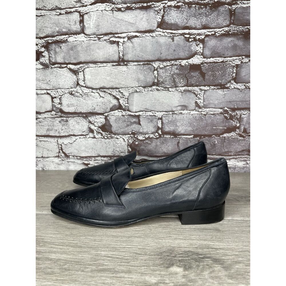 Barker Flex Fine English Shoes Navy Blue Leather Loafers Women Sz 7AA US/37.5EU